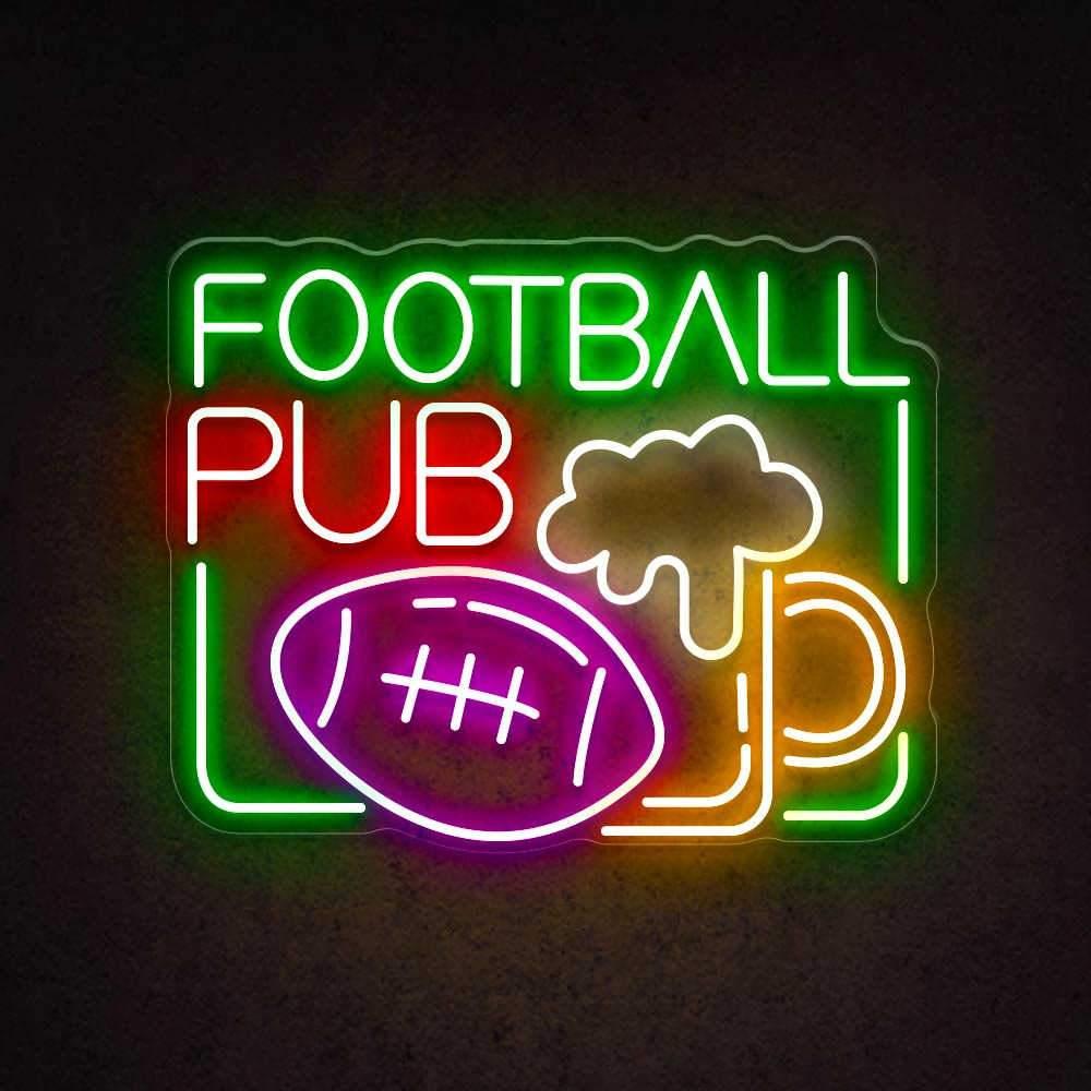 Green And Red Football Pub Led Neon Sign With Beer Mug For Sports Bar Decor | Shineneon
