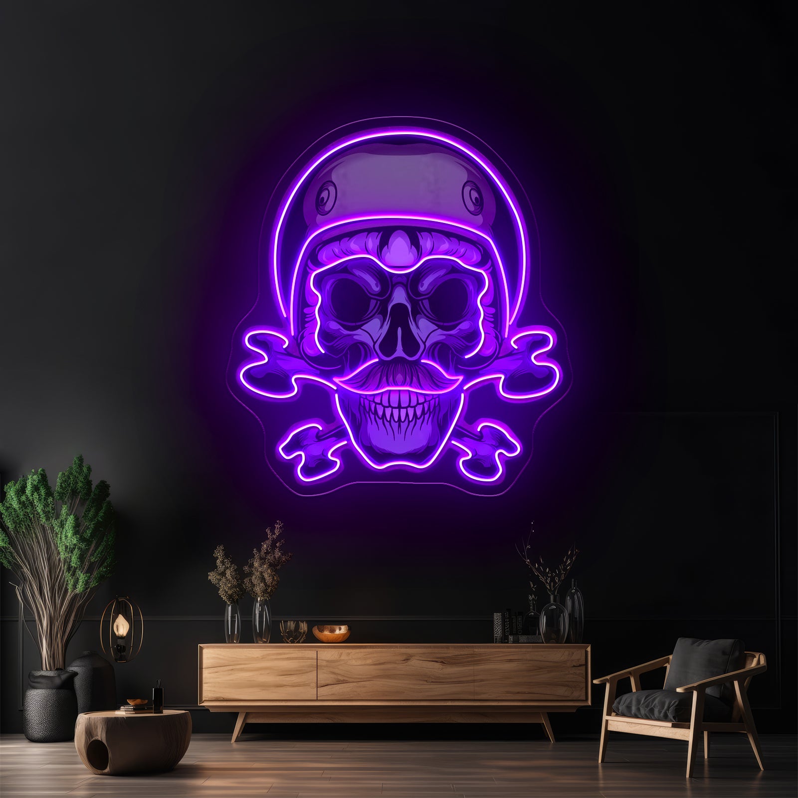Green Biker Skull Led Neon Sign Light Custom Led Signs