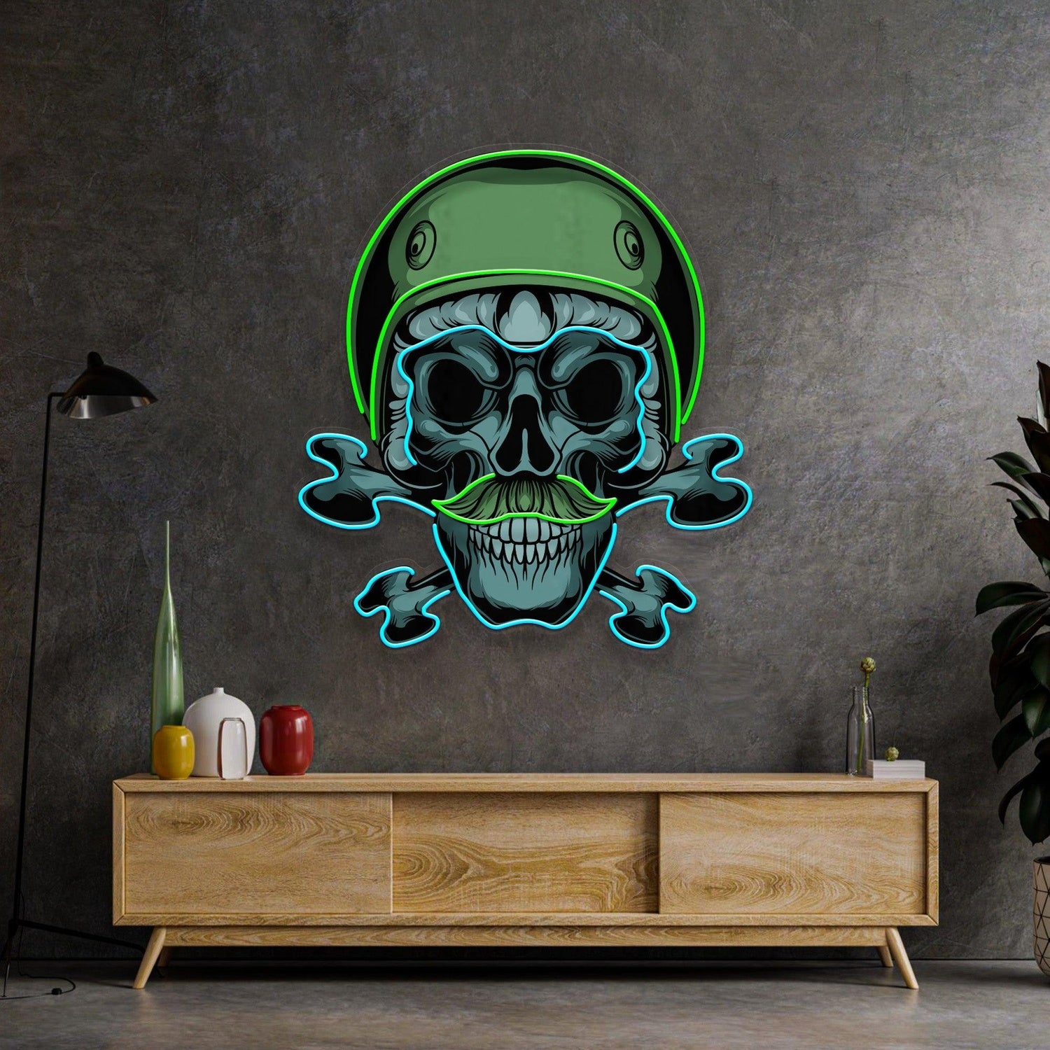 Green Biker Skull Uv Printed Led Neon Sign For Bar Home Decor | Shineneon