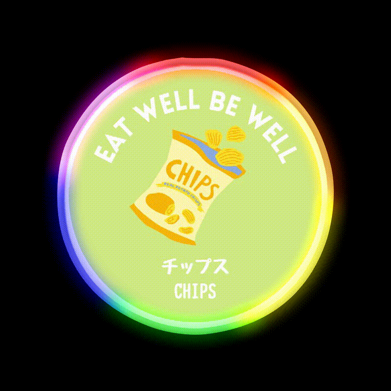 Green Chips Crisp Japanese Junk Food Snack Food Led Neon Sign Rgb Color - LED neon sign close-up detail