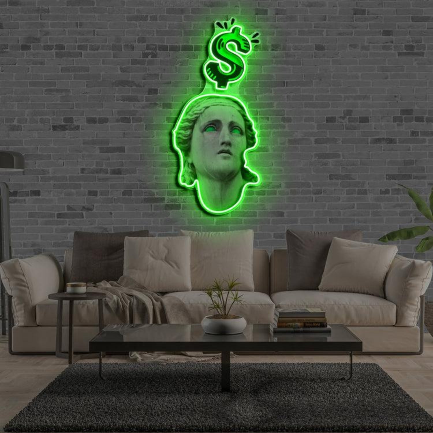 Green Dollar Greek Sculpture Led Neon Sign For Living Room Decor | Shineneon