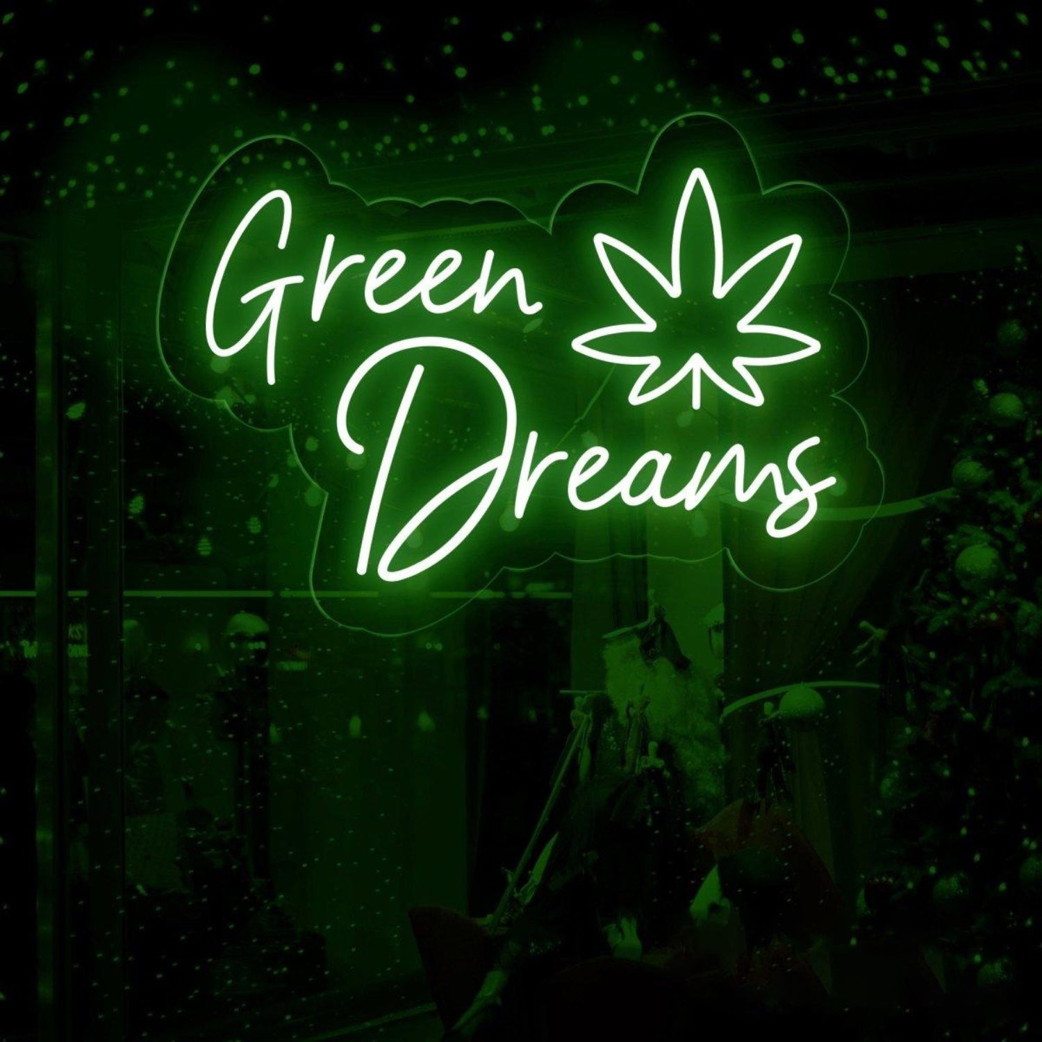 Green Dream Bright Green Leaf Led Neon Sign For Dispensary Decor | Shineneon