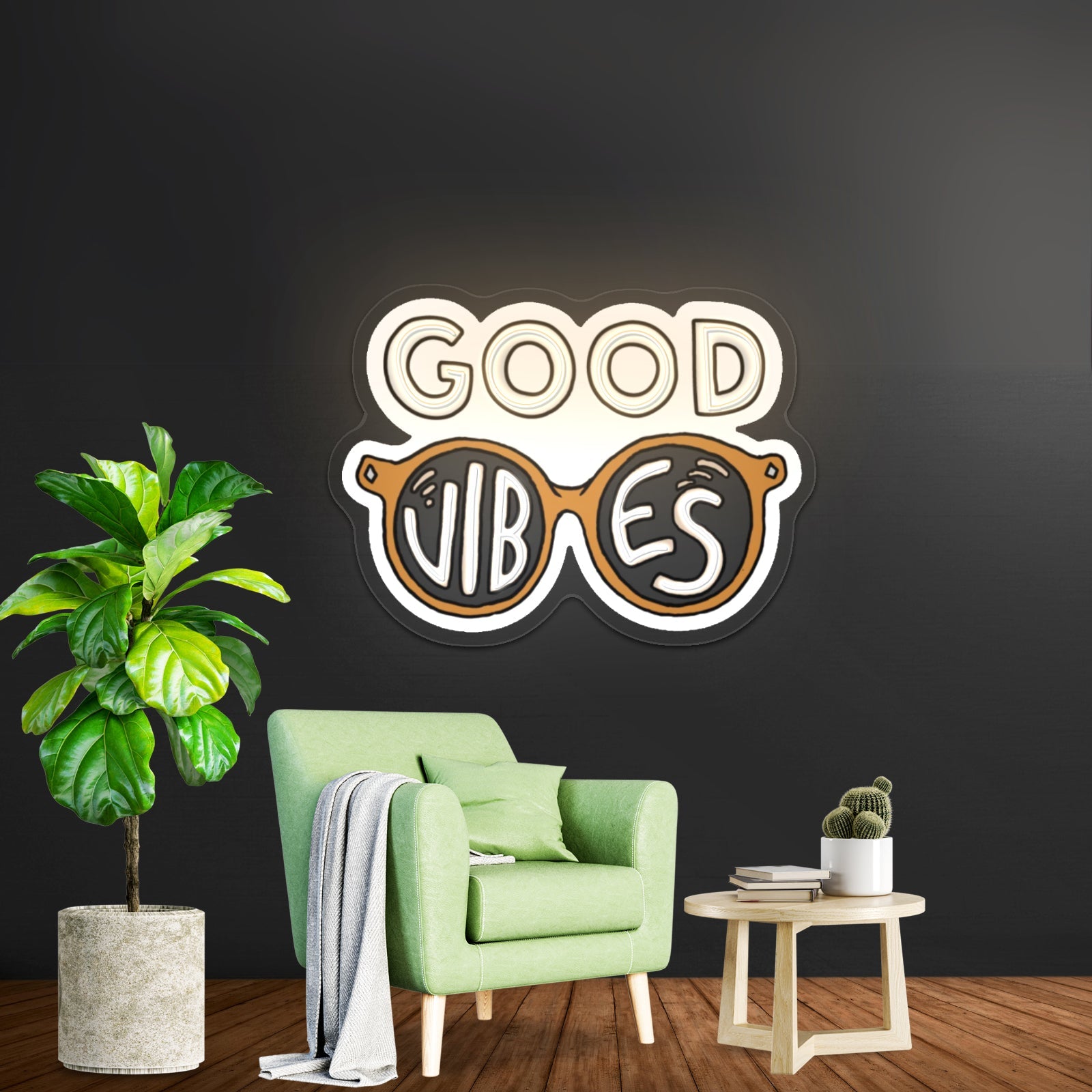 Green Haired Kawaii Comic Girl Artwork Large Neon Signs - Shineneon