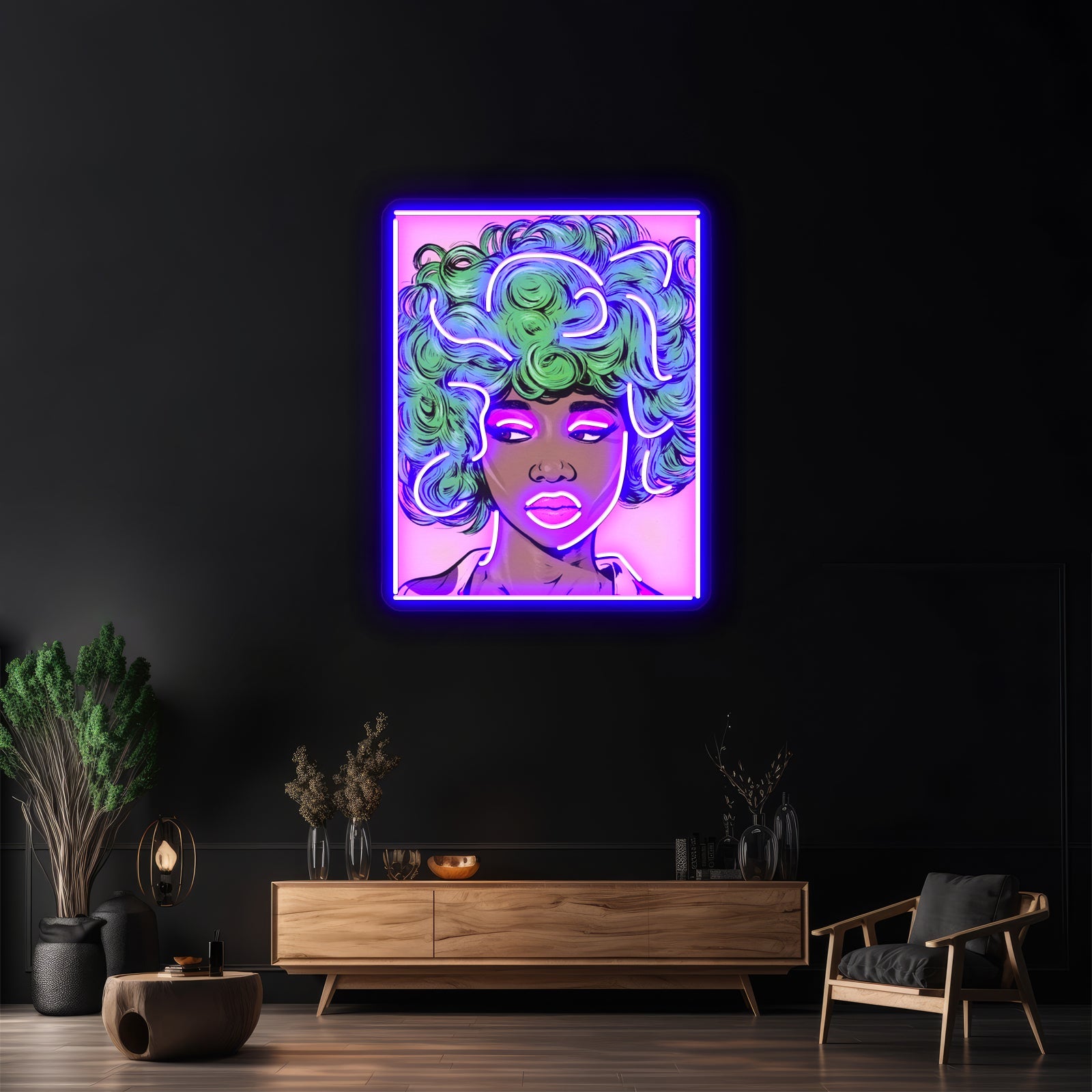 Green Haired Kawaii Comic Girl Artwork Large Neon Signs - Shineneon
