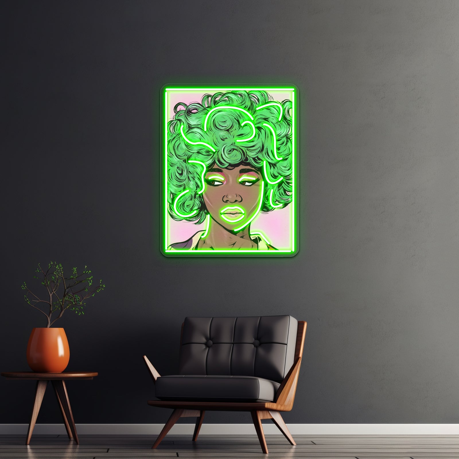 Green Haired Kawaii Comic Girl Artwork Large Neon Signs