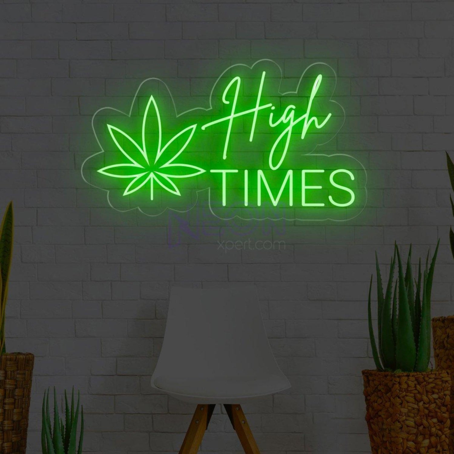 Green Leaf And White Text High Times Led Neon Sign For Modern Commercial Spaces | Shineneon