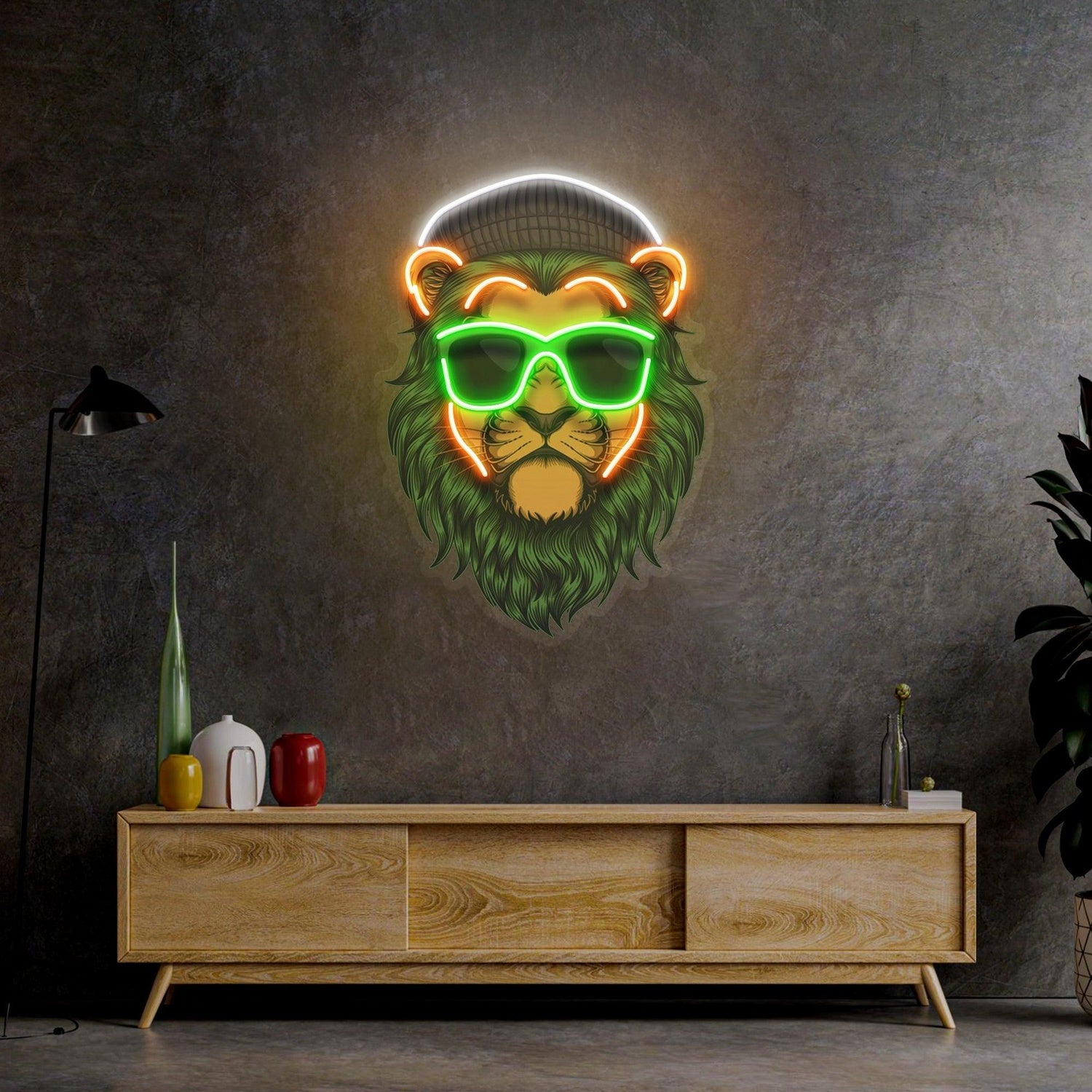 Green Lion With Orange Accents Uv Printed Led Neon Sign For Indoor Wall Decor | Shineneon