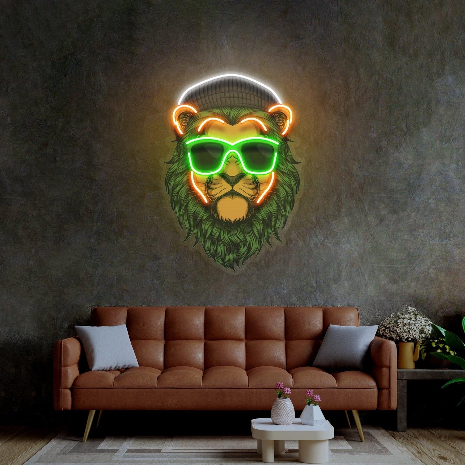 Green Lion With Orange Accents Uv Printed Led Neon Sign For Indoor Wall Decor | Shineneon