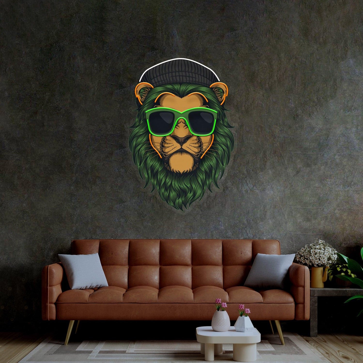 Green Lion With Orange Accents Uv Printed Led Neon Sign For Indoor Wall Decor | Shineneon