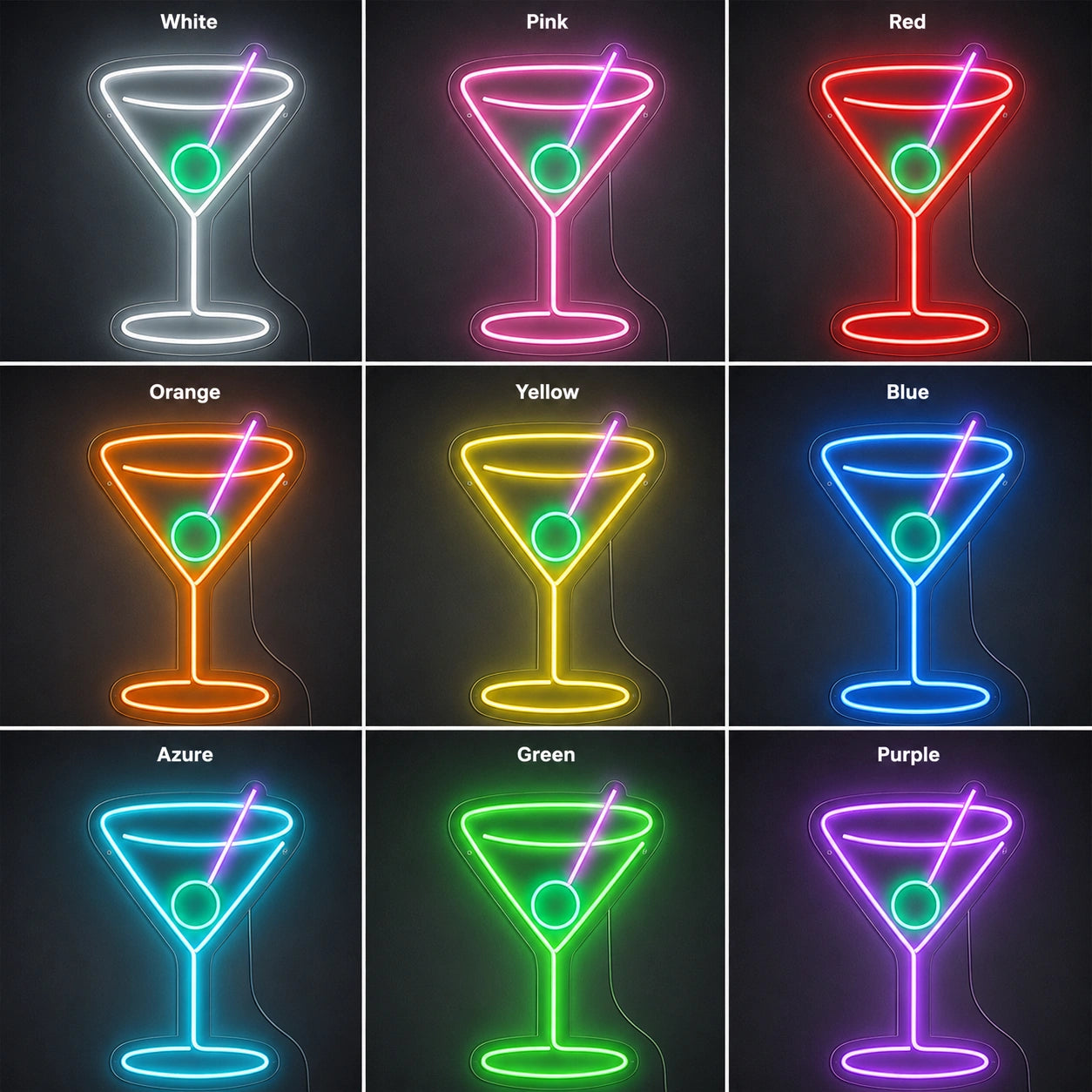 Green Martini Glass Neon Sign LED Neon Sign color grid