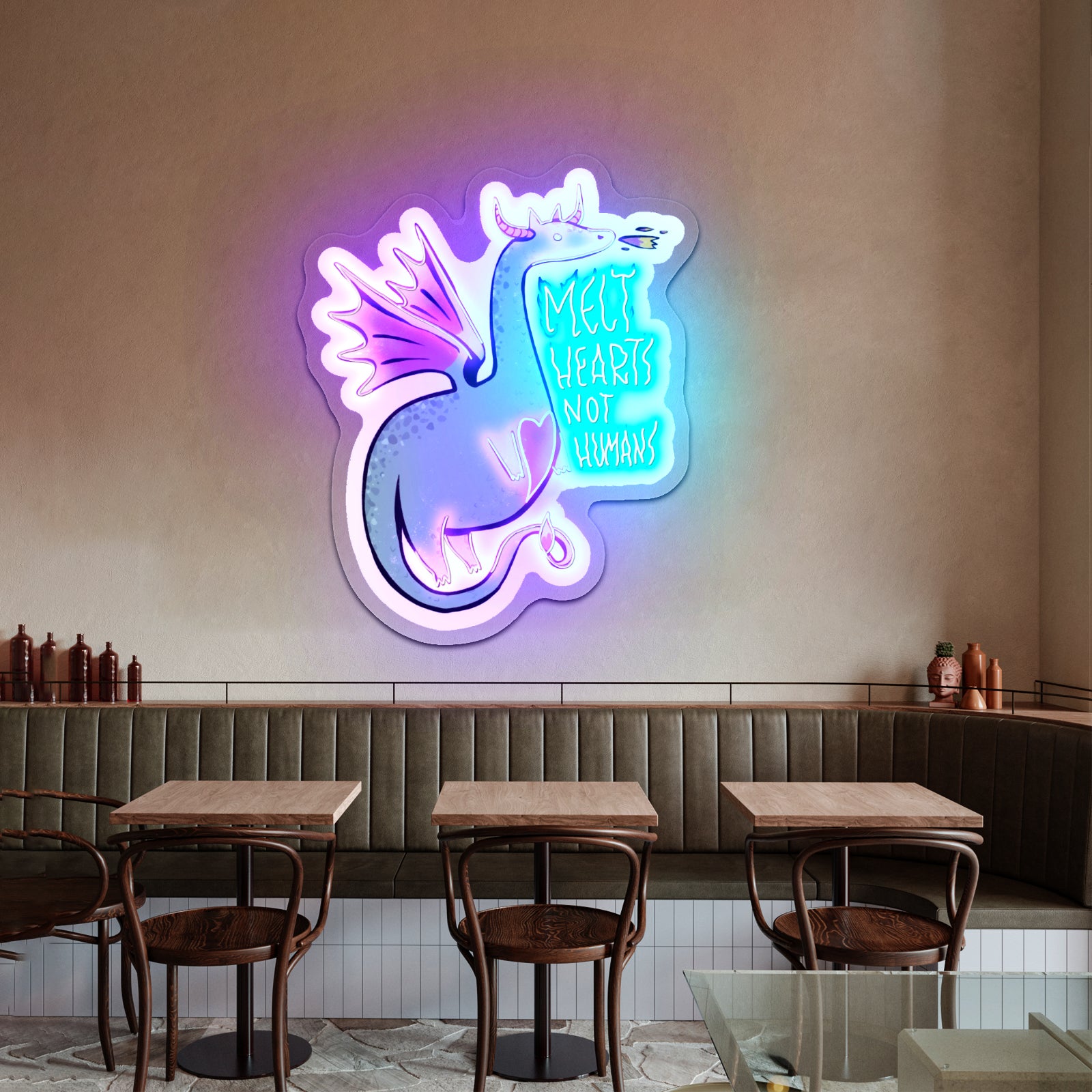 Green Melt Hearts Not Humans Dragon Fairytale Led Signs For Bedroom