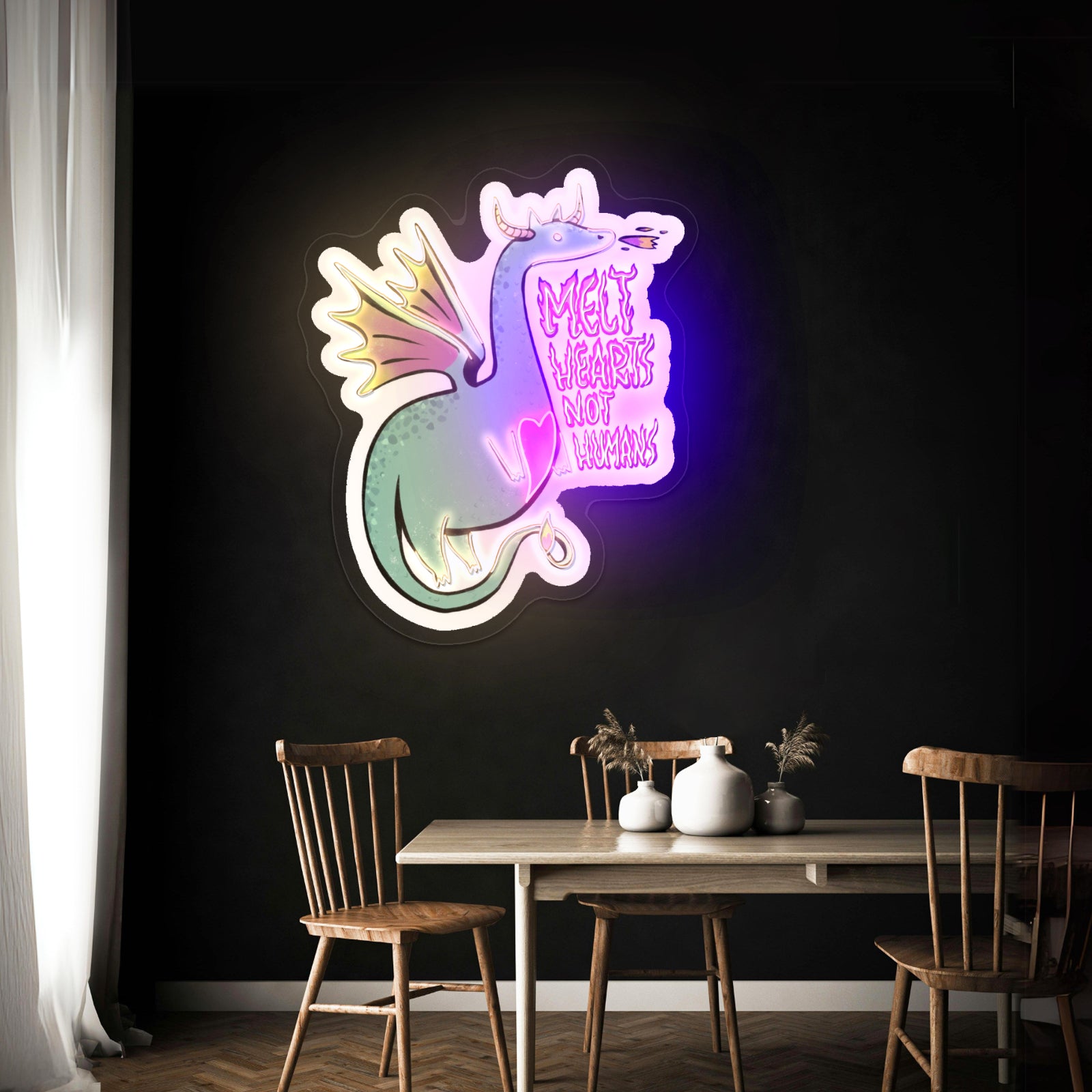 Green Melt Hearts Not Humans Dragon Fairytale Led Signs For Bedroom