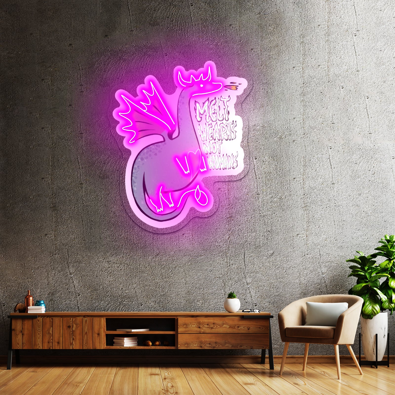 Green Melt Hearts Not Humans Dragon Fairytale Led Signs For Bedroom