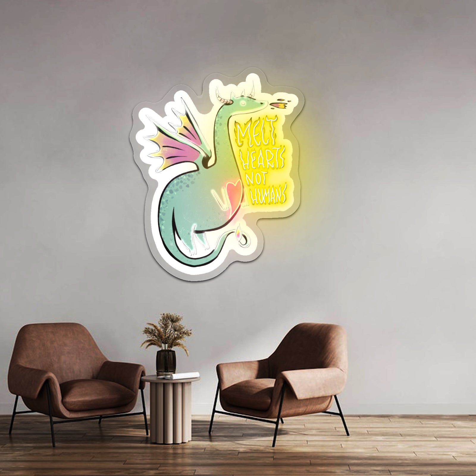 Green Melt Hearts Not Humans Dragon Fairytale Led Signs For Bedroom