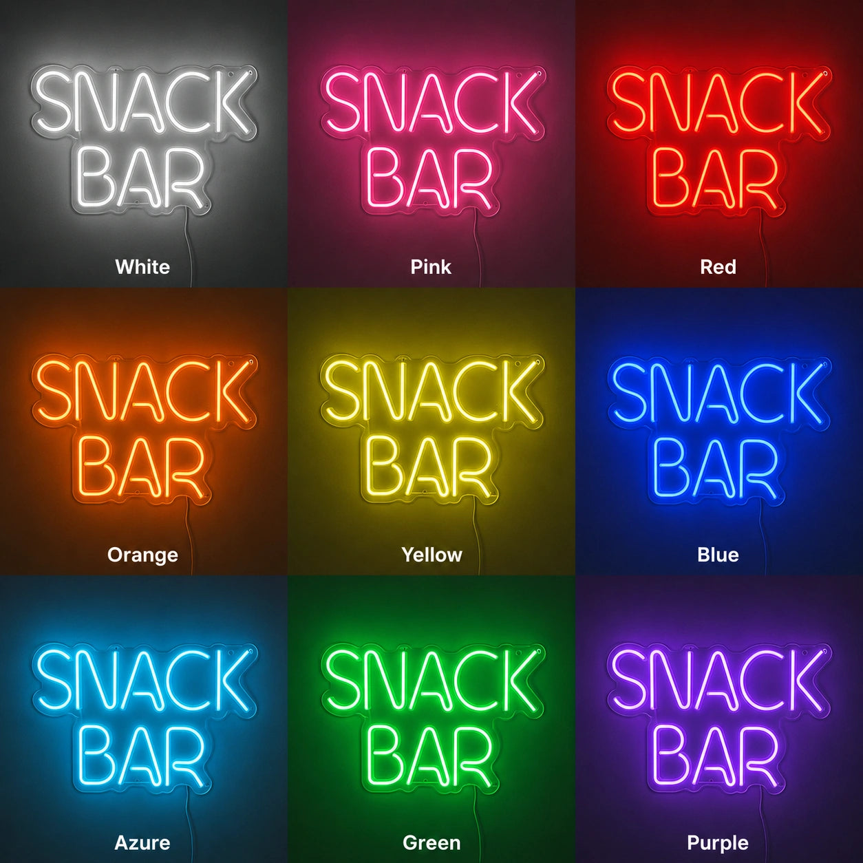 Green Snack Bar Neon Sign LED Neon Sign color grid