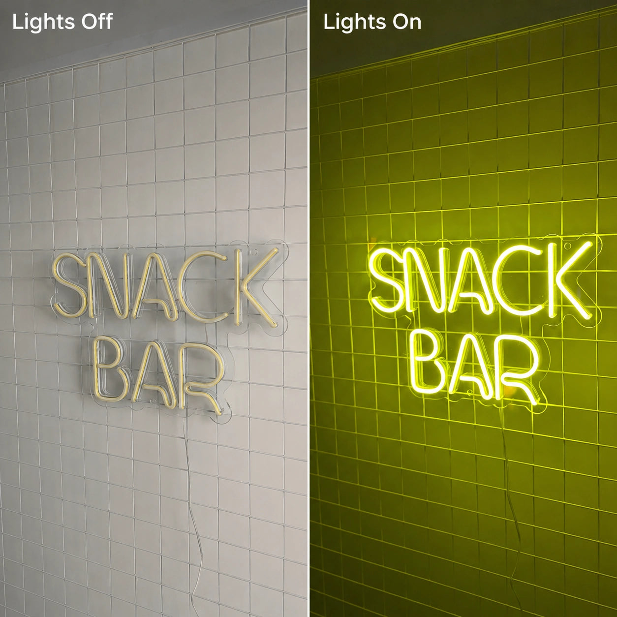 Green Snack Bar Neon Sign LED Neon Sign day and night comparison