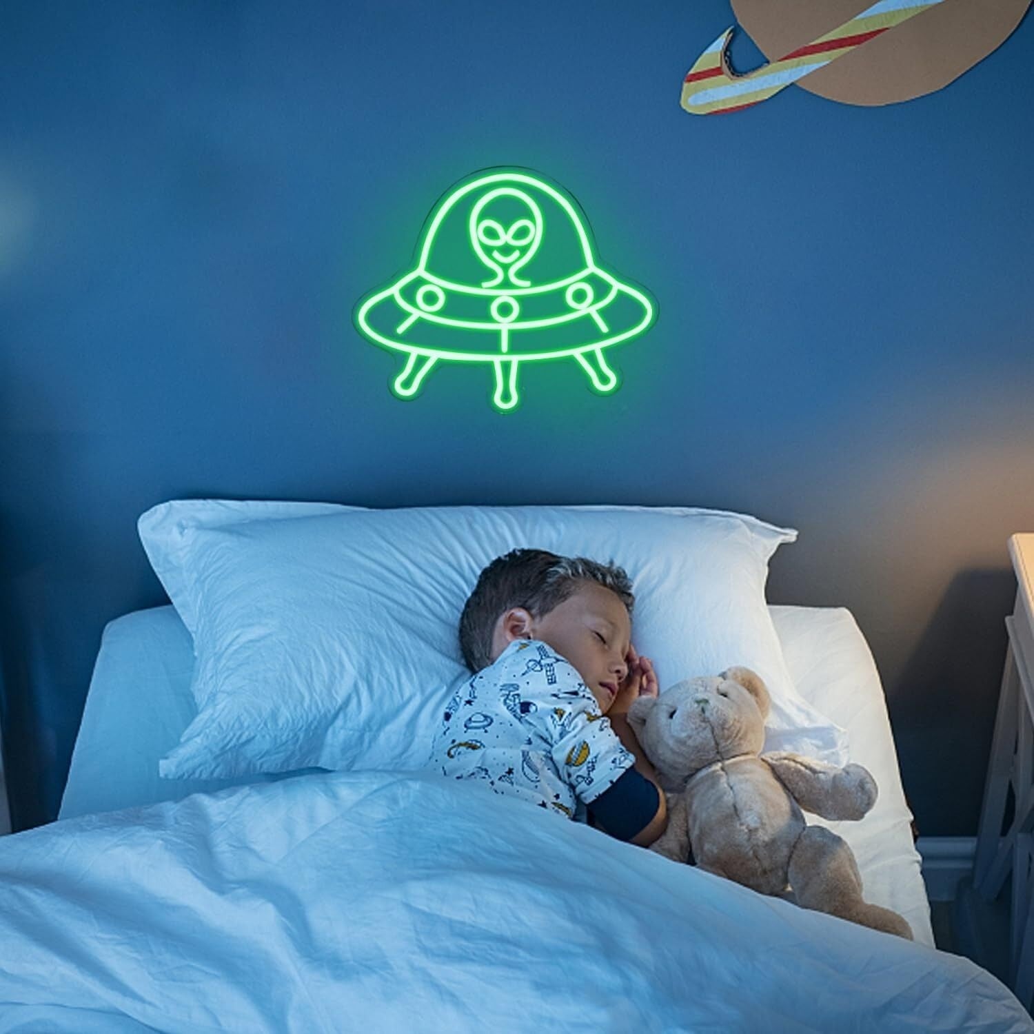 Green Ufo Led Neon Sign Alien Theme Kids Room - Shineneon
