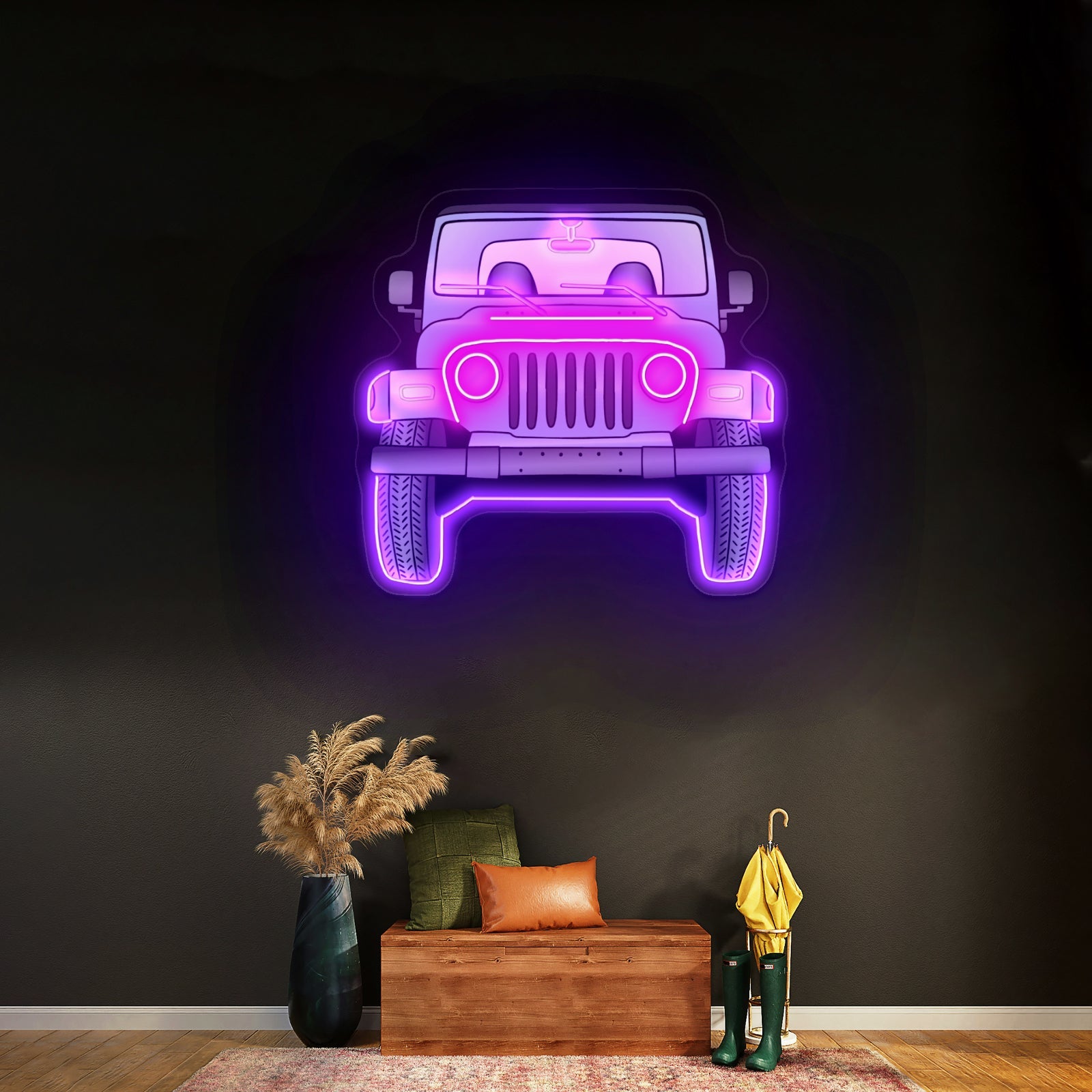 Grey Jeep Front Aesthetic Large Neon Signs - Shineneon
