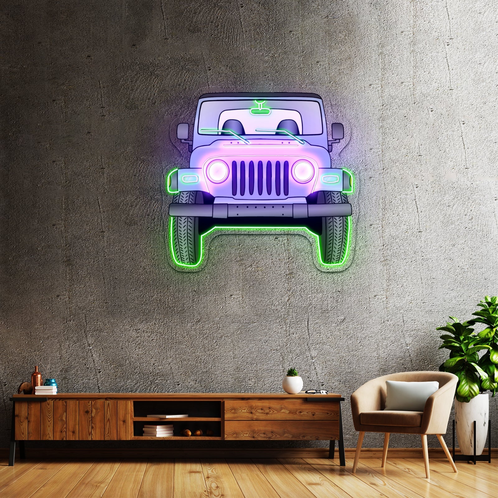 Grey Jeep Front Aesthetic Large Neon Signs - Shineneon