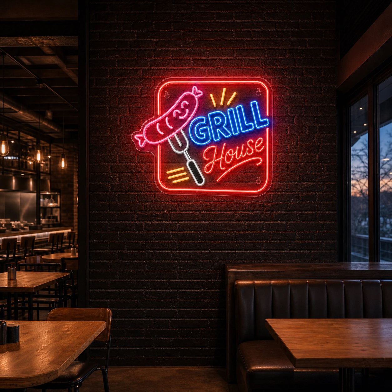 Grill House BBQ LED Neon Sign Home Bar Wall Decoration size image