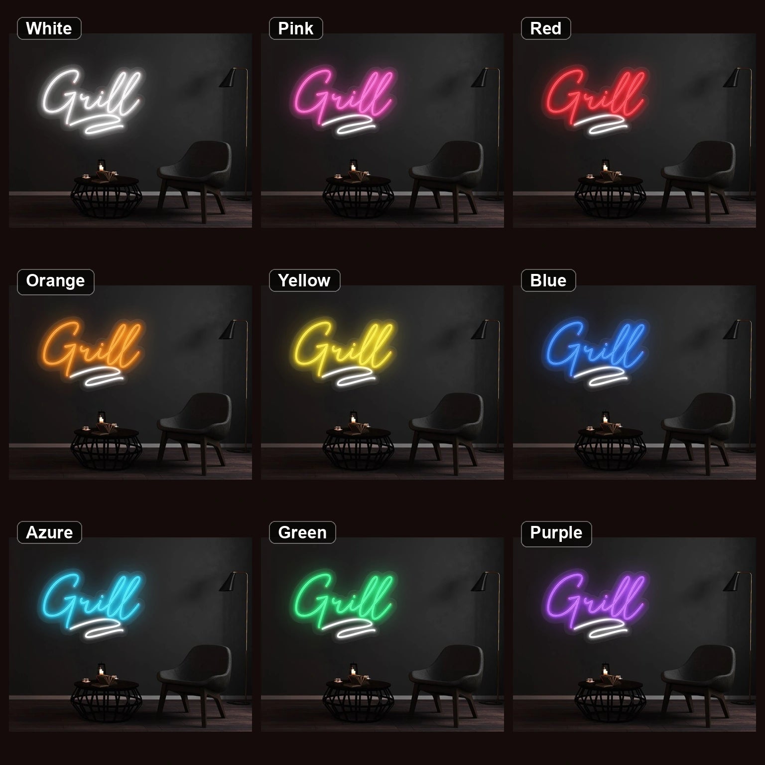 Grill Script LED Neon Sign Home Garage Wall Decoration color grid