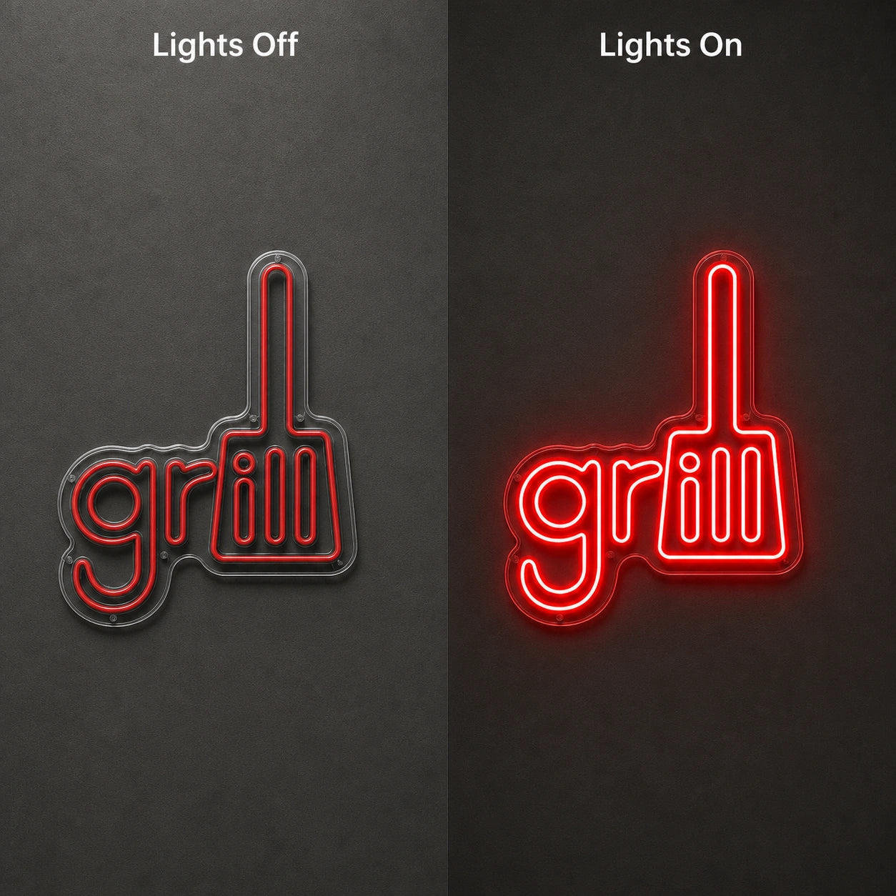 Grill Spatula LED Neon Sign day and night comparison