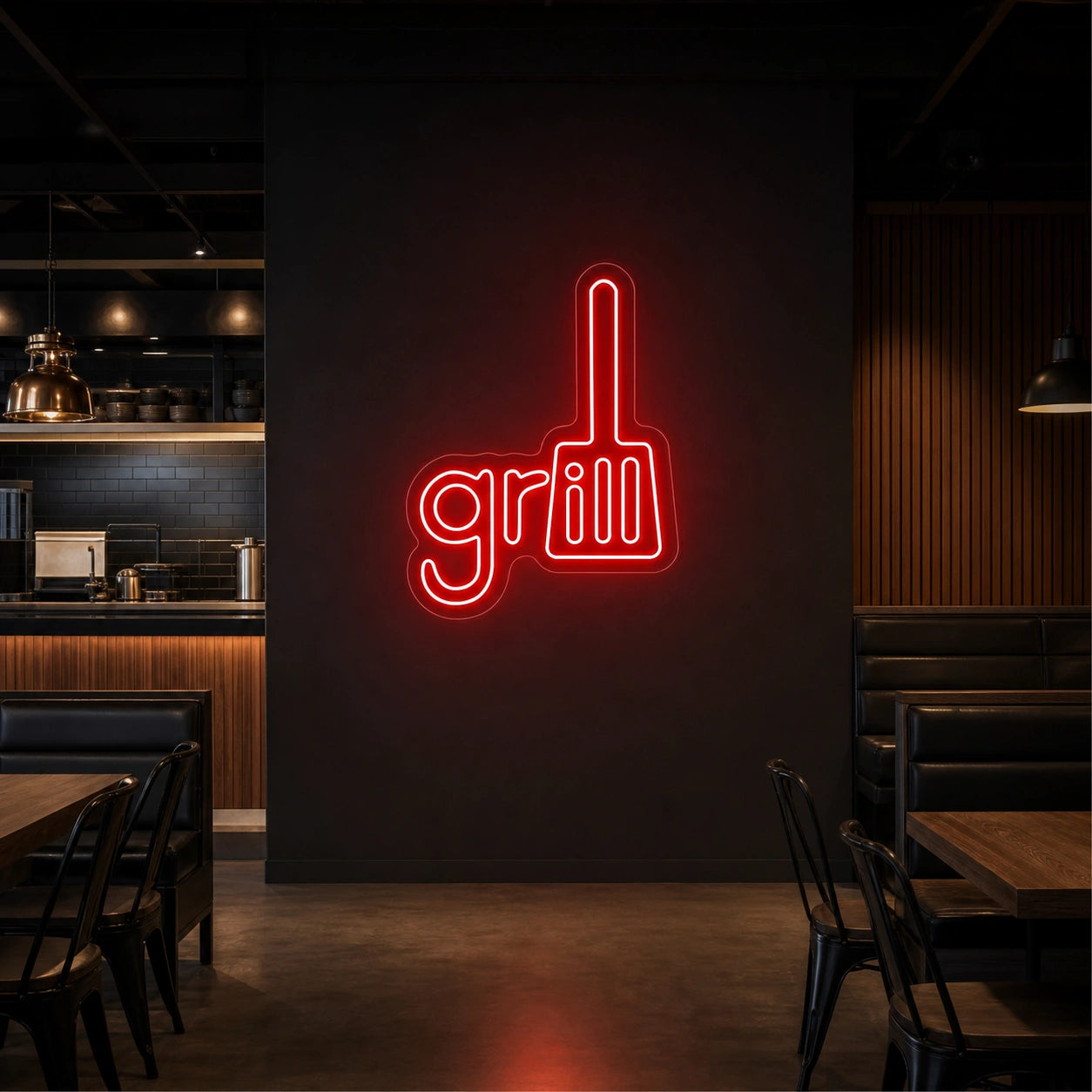 Grill Spatula LED Neon Sign Home Garage Wall Decoration size image