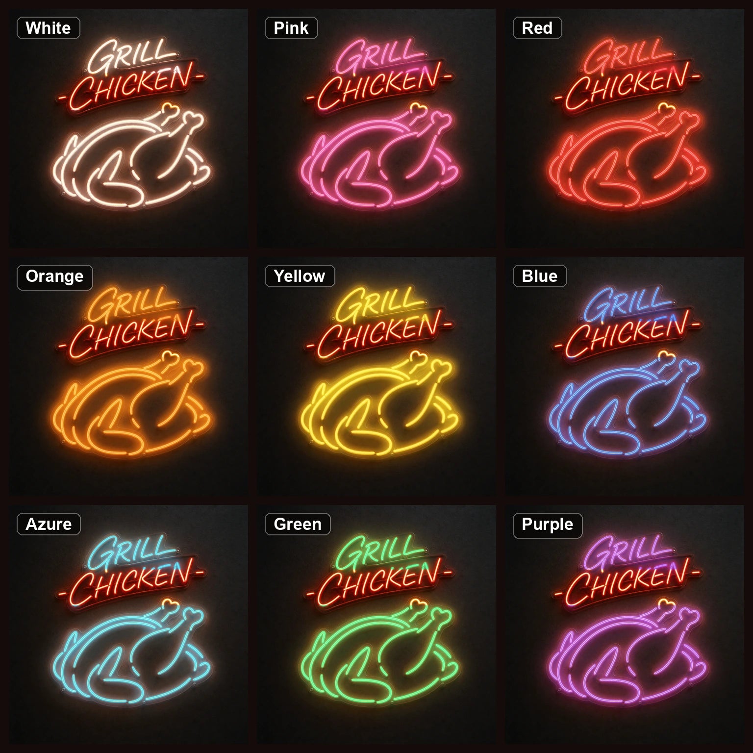 Grilled Chicken LED Neon Sign color grid