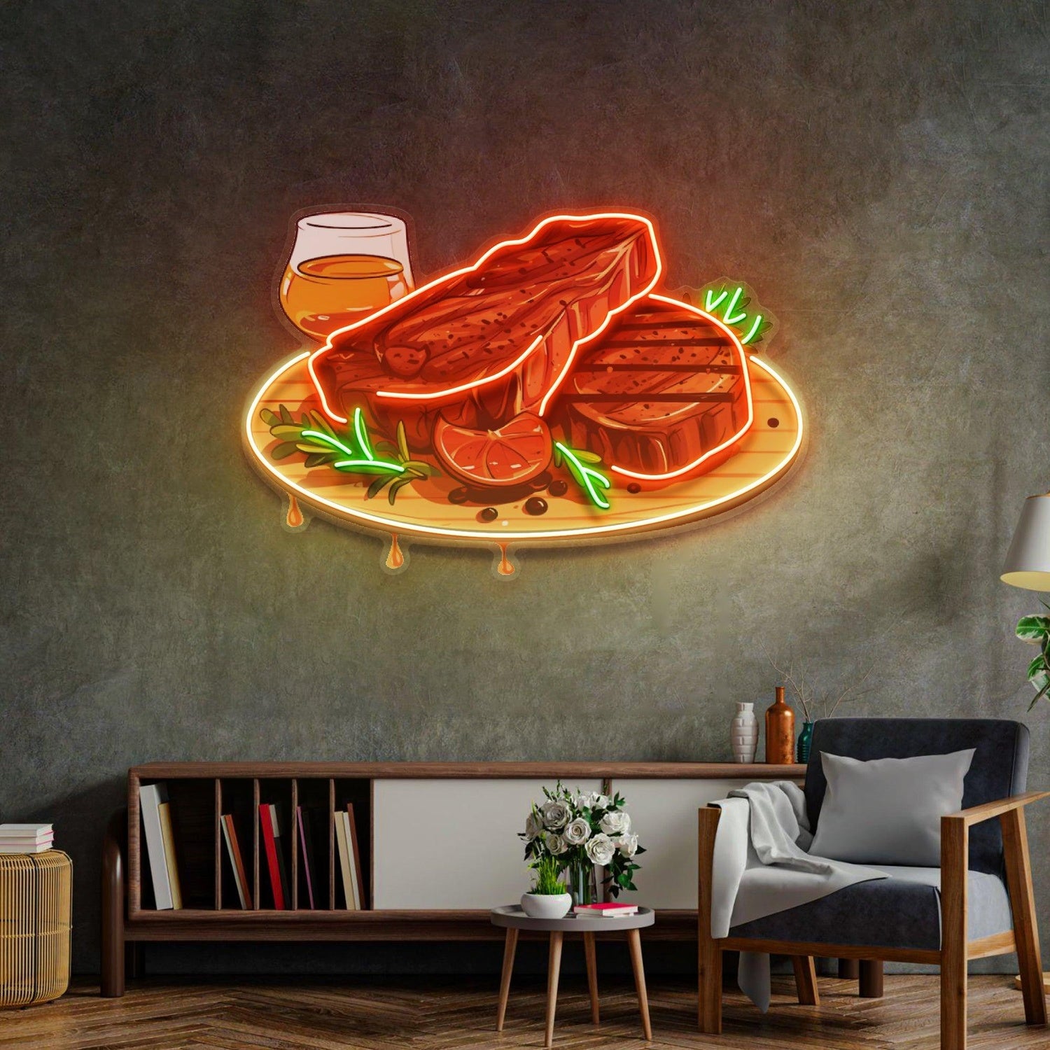 Grilled Steak With Herbs Uv Printed Led Neon Sign For Restaurant Wall Decor | Shineneon