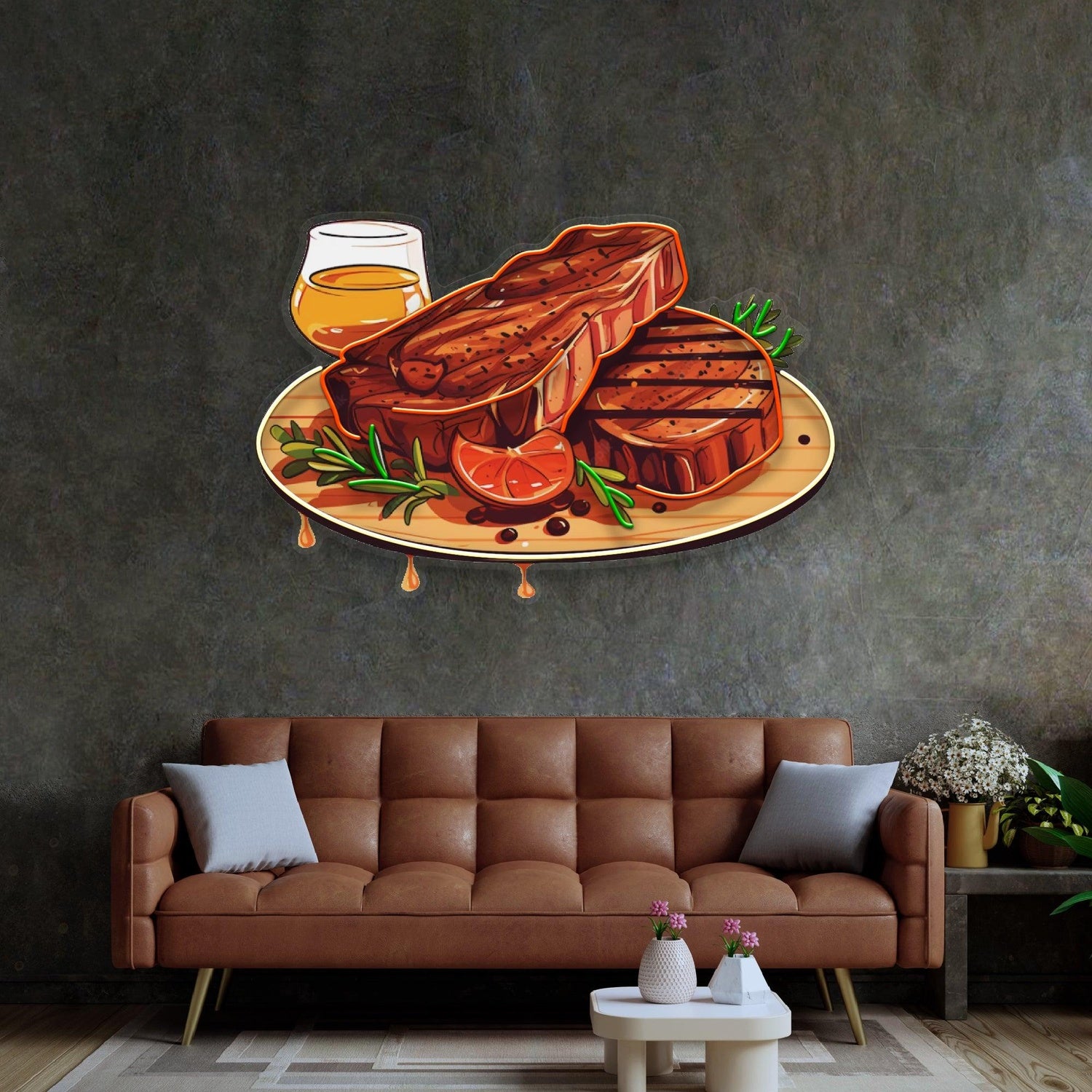 Grilled Steak With Herbs Uv Printed Led Neon Sign For Restaurant Wall Decor | Shineneon