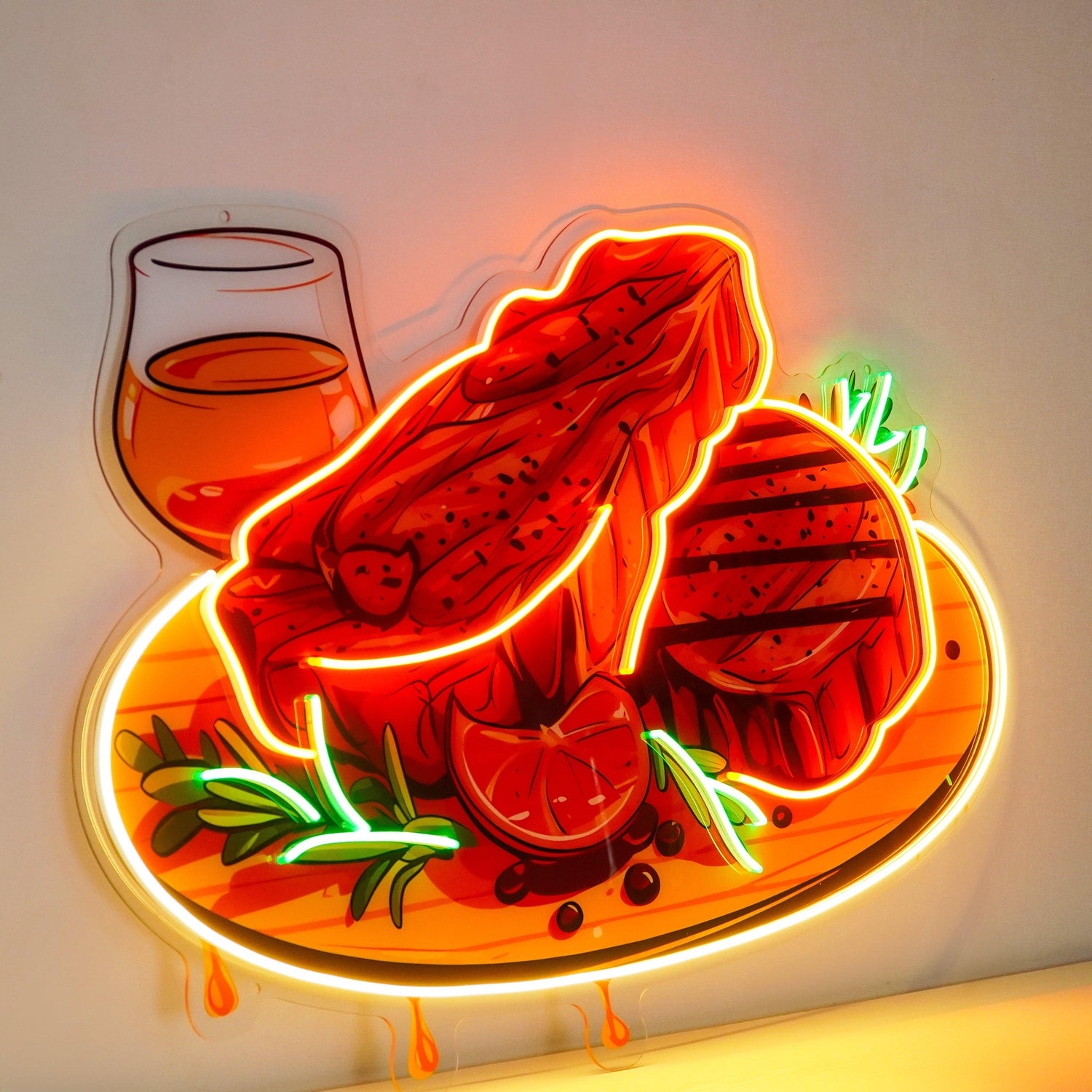 Grilled Steak With Herbs Uv Printed Led Neon Sign For Restaurant Wall Decor | Shineneon