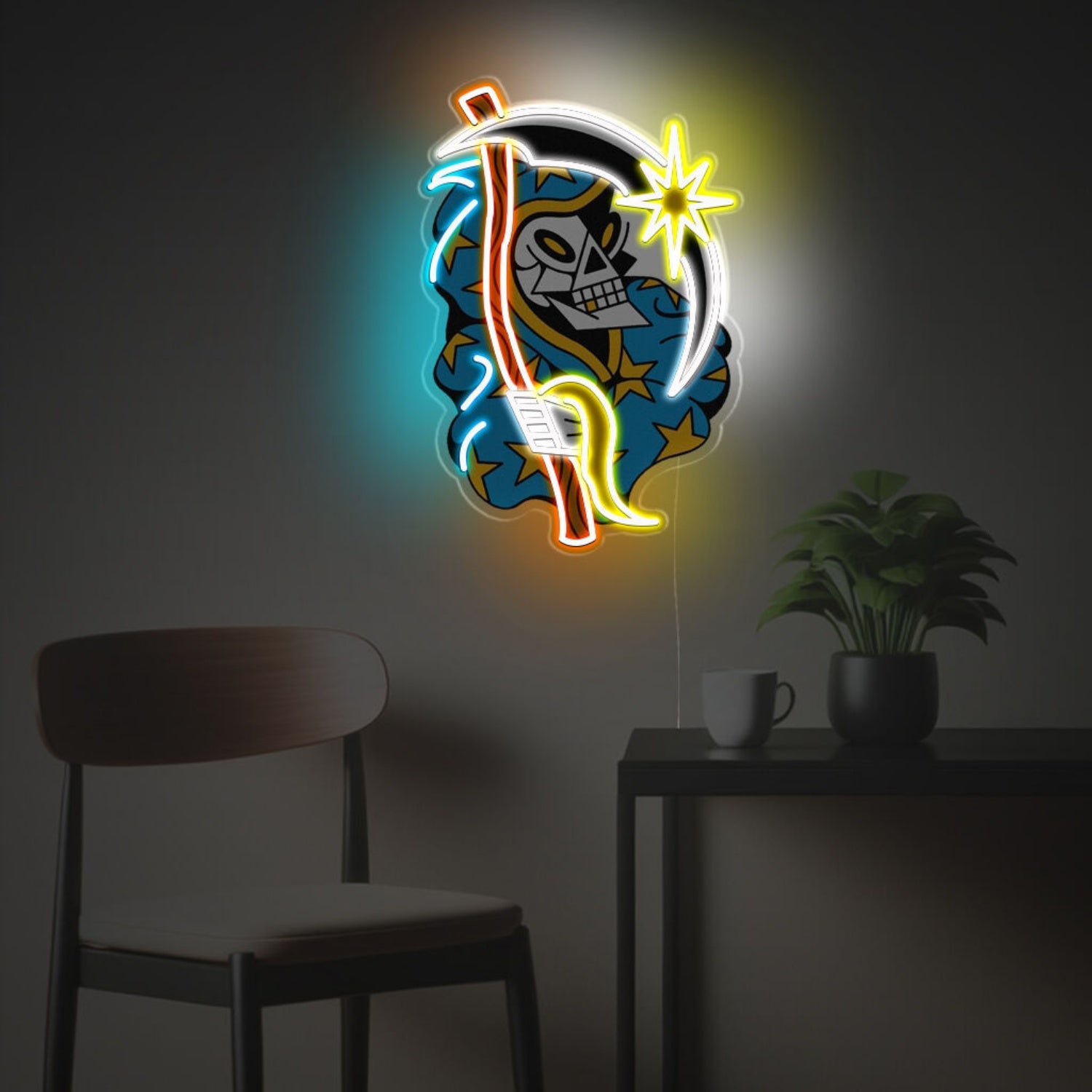Grim Reaper With Blue Suit Led Neon Acrylic Artwork | Shineneon
