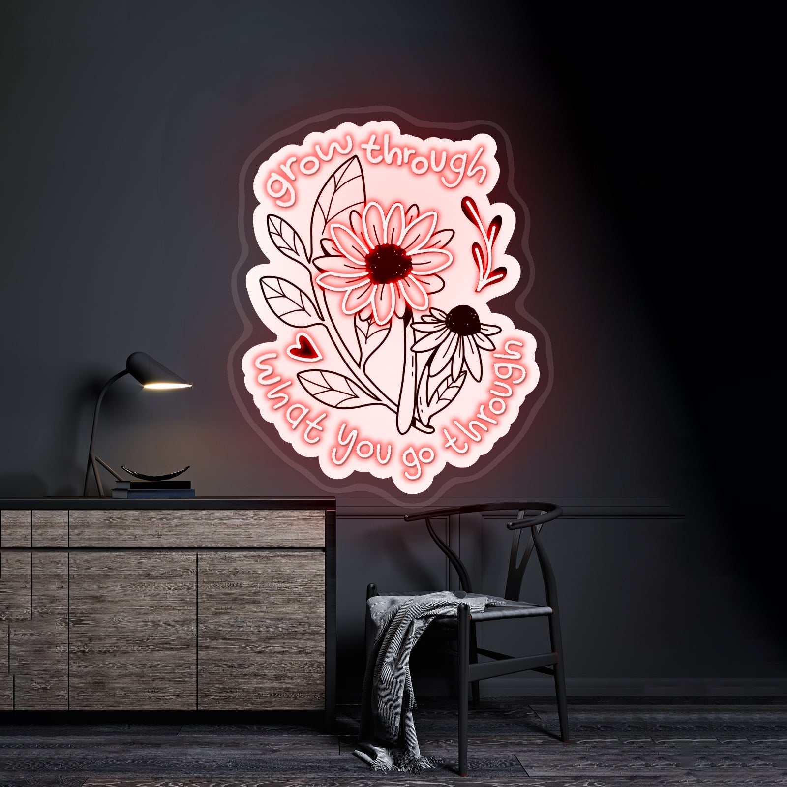 Grow Through What You Go Through Flowers Led Signs For Room - Shineneon