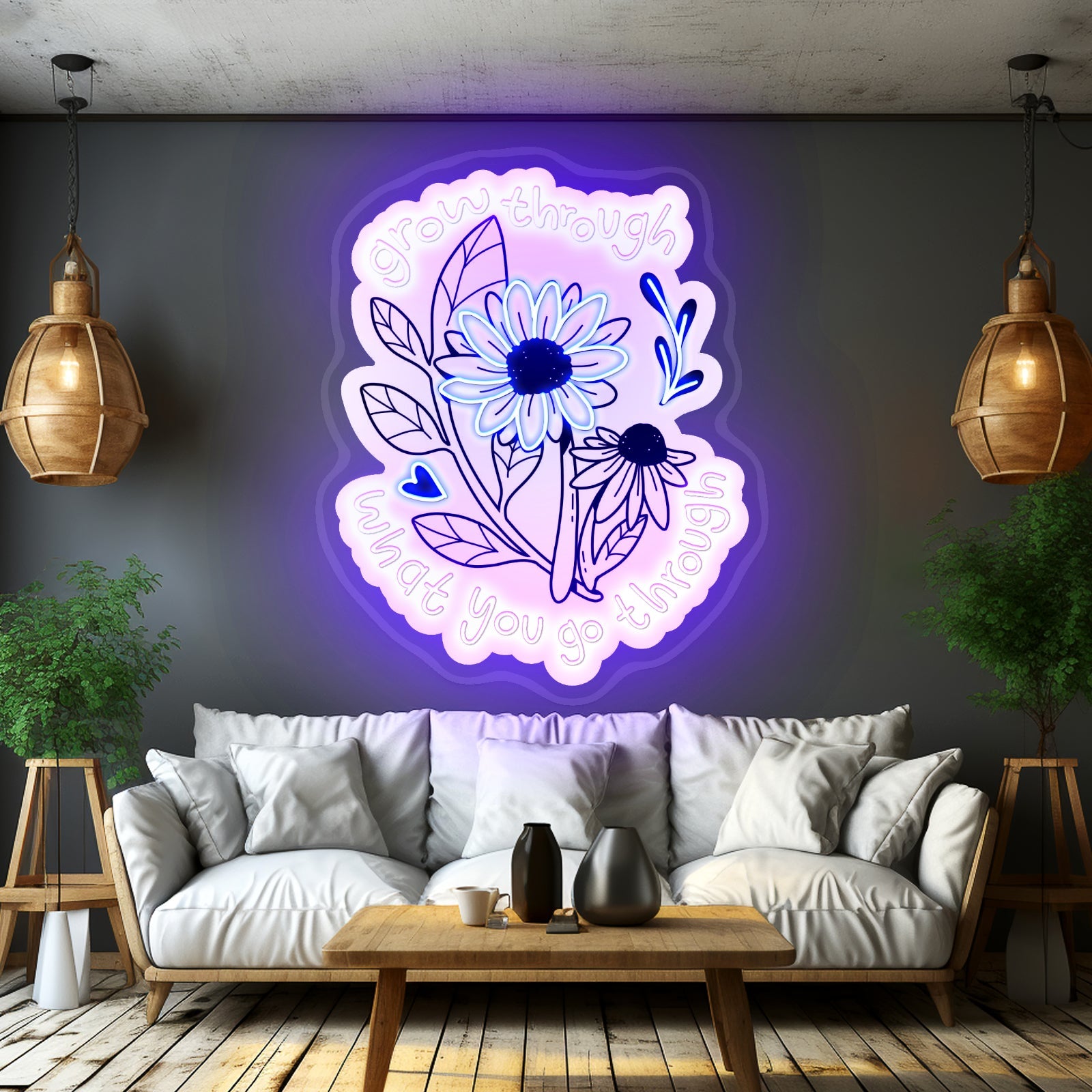 Grow Through What You Go Through Flowers Led Signs For Room - Shineneon
