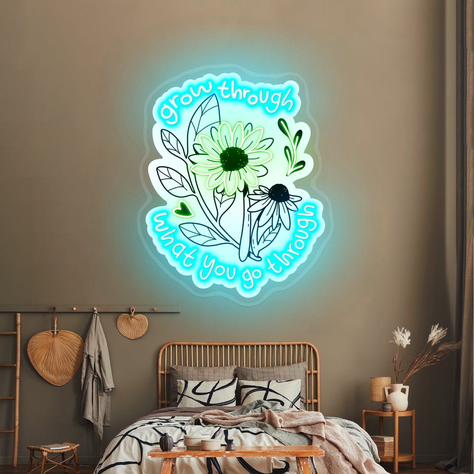 Grow Through What You Go Through Flowers Led Signs For Room - Shineneon