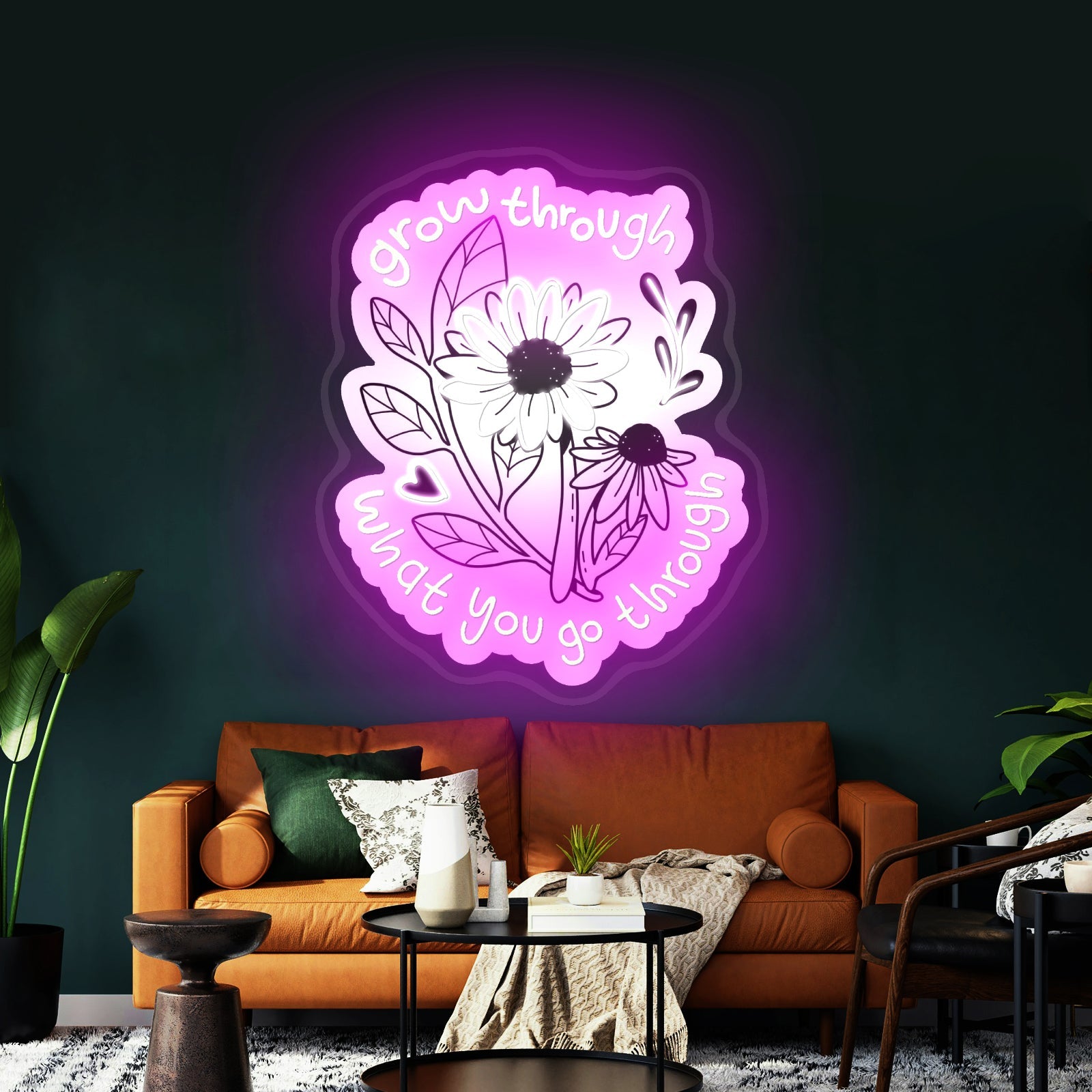 Grow Through What You Go Through Flowers Led Signs For Room - Shineneon