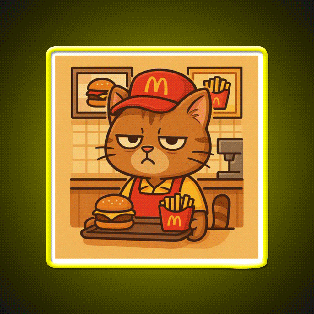 Grumpy Cat At Meowdonalds Fast Food Led Neon Sign For Burger Place Rgb Color