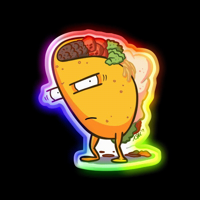 Grumpy Taco Led Neon Sign Mexican Food Sign Rgb Color - LED neon sign close-up detail