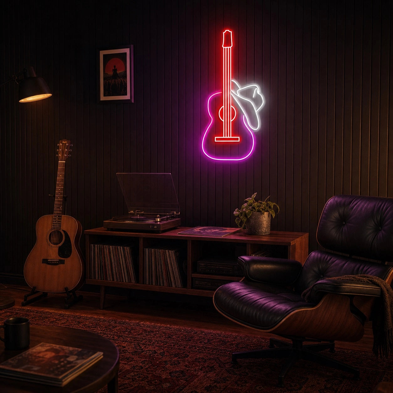 Guitar And Cowboy Hat LED Neon Sign real lifestyle scene