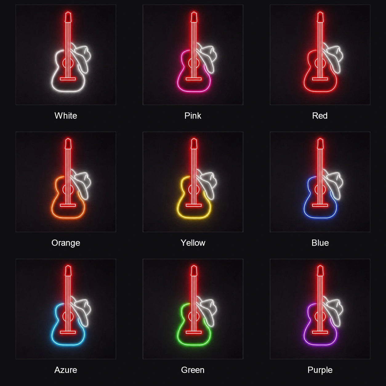 Guitar And Cowboy Hat LED Neon Sign color grid