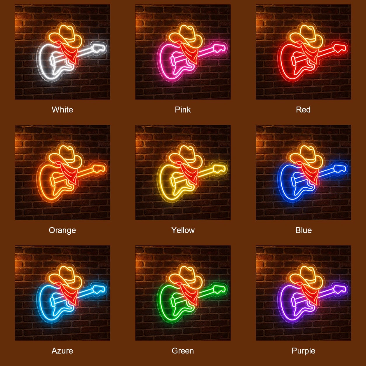 Guitar Cowboy Hat And Bandana LED Neon Sign color grid