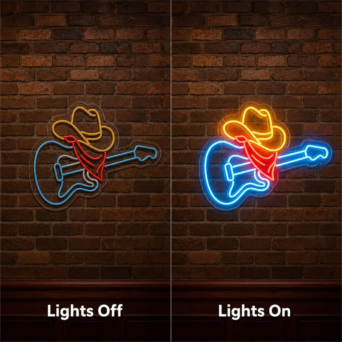 Guitar Cowboy Hat And Bandana LED Neon Sign - Shineneon