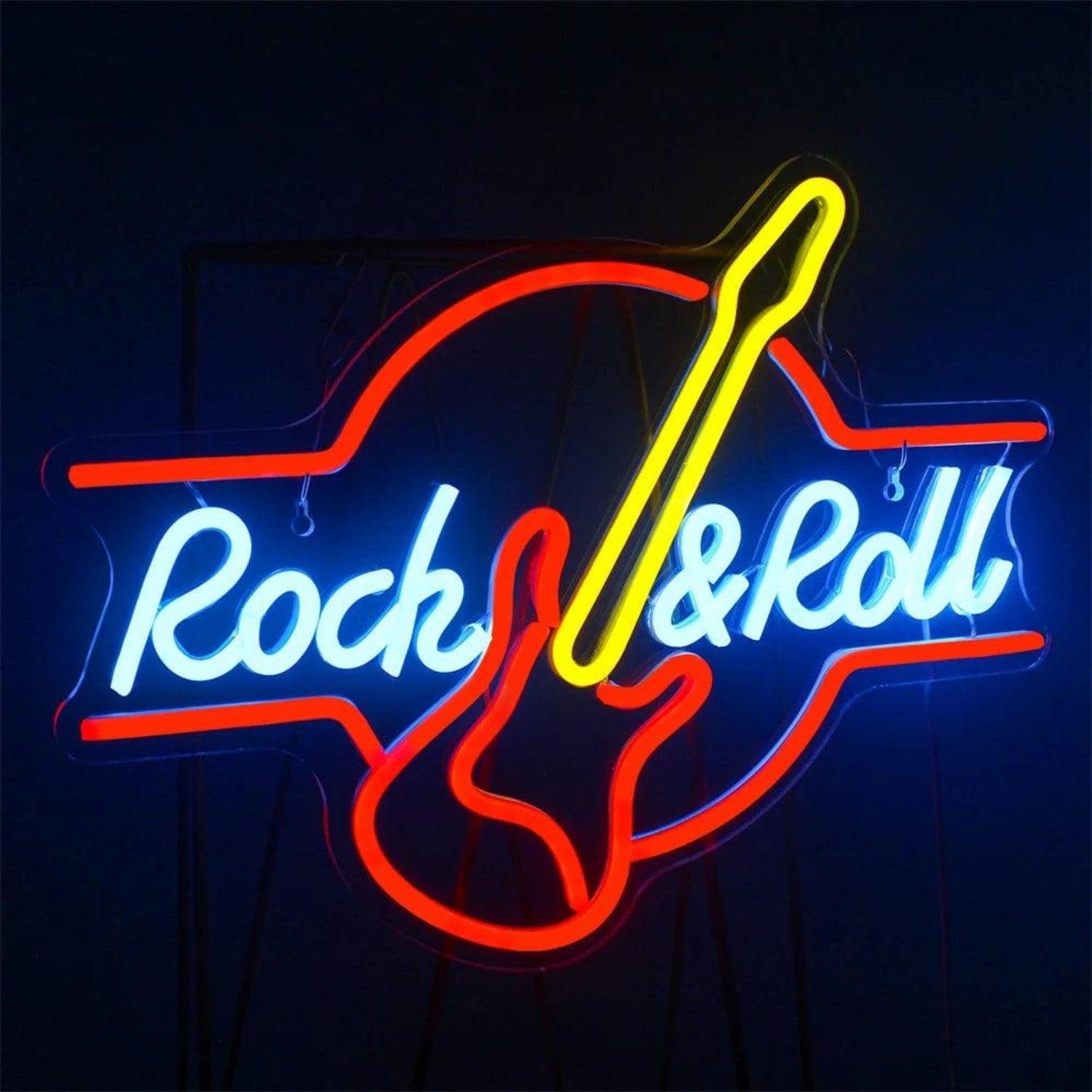 Guitar Rock And Roll Heart Face Led Neon Sign For Retro Indoor Decor - Shineneon