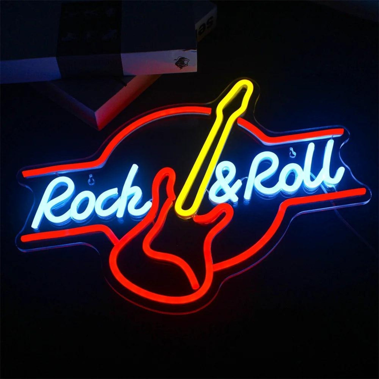 Guitar Rock And Roll Heart Face Led Neon Sign For Retro Indoor Decor - Shineneon