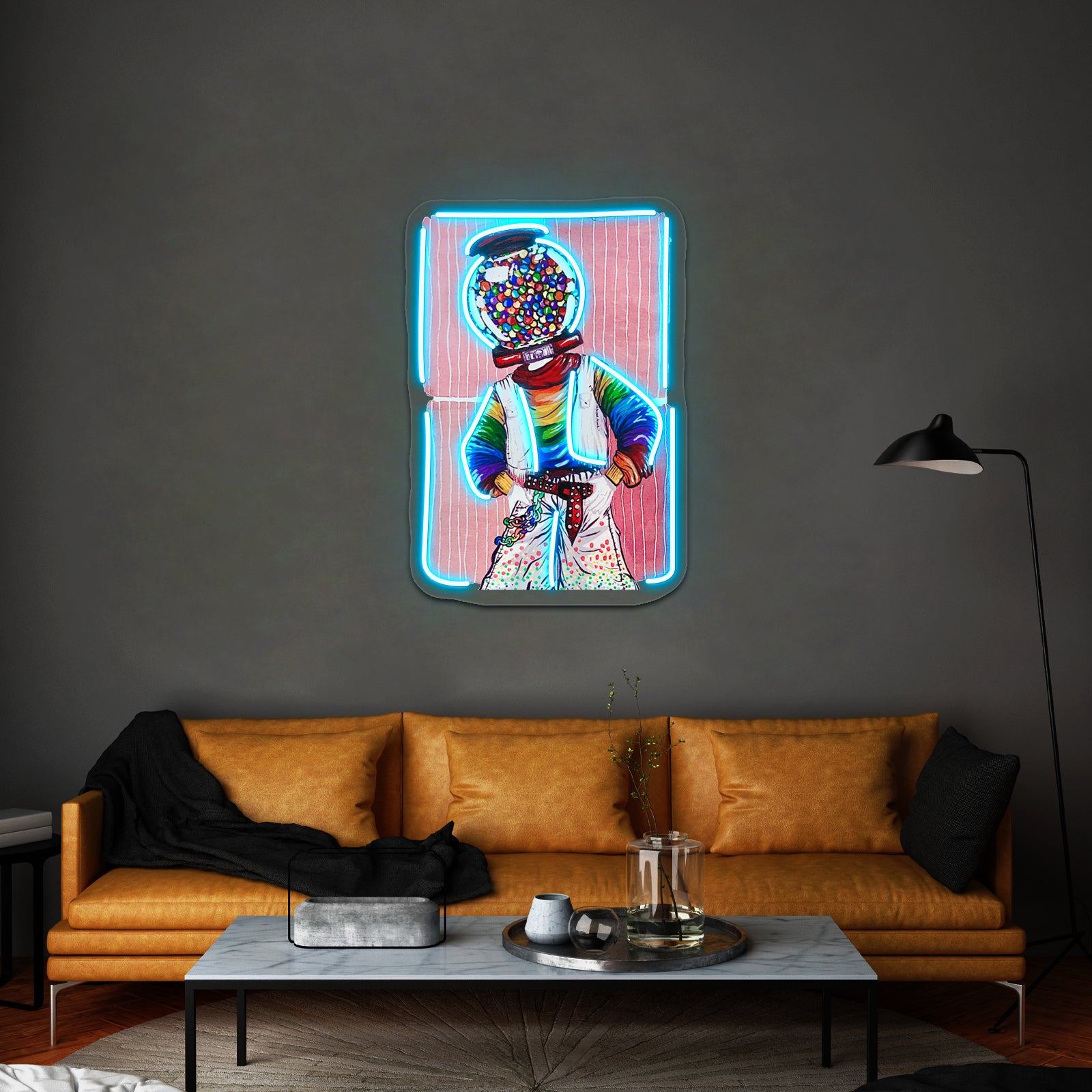 Gumball Machine Head Gouache Painting Artwork Large Neon Signs - Size and dimension reference