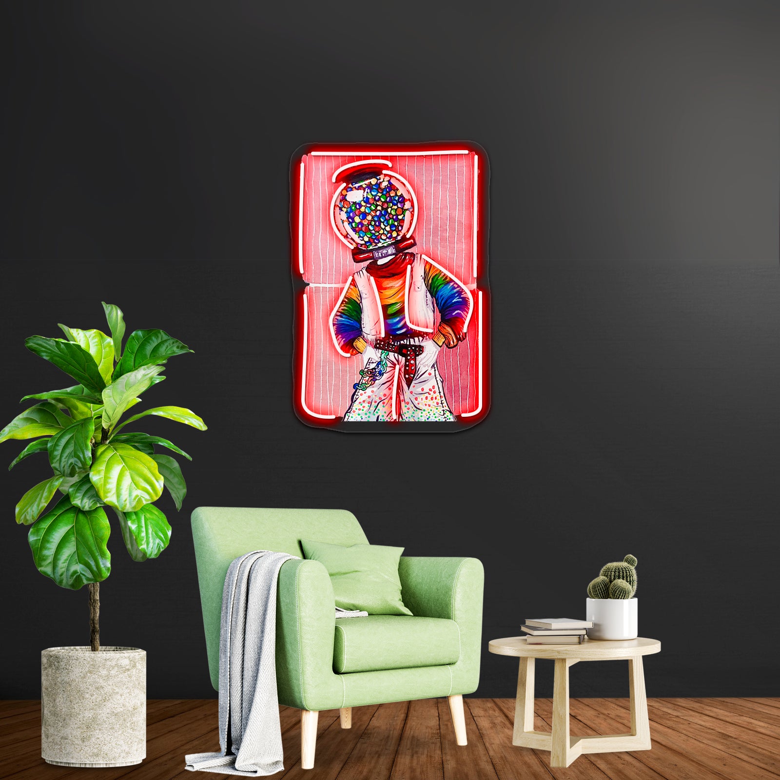 Gumball Machine Head Gouache Painting Artwork Large Neon Signs - Custom LED neon sign front view