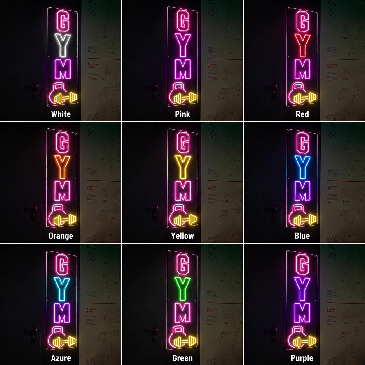 Gym Dumbbell LED Neon Sign Wall Neon Sign - 05 Color Grid