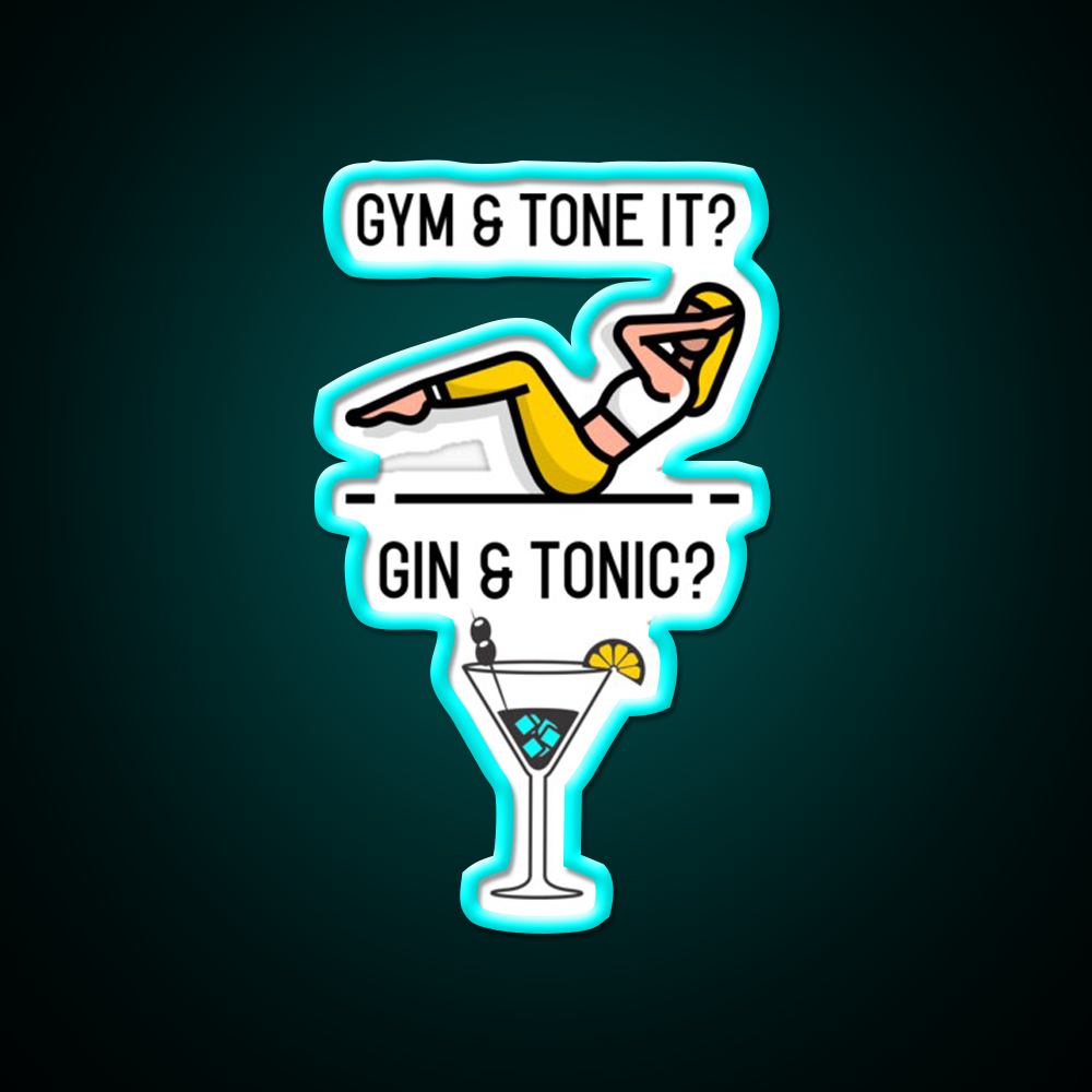 Gym Tone It Gin And Tonic Cocktail Bar Decor Led Neon Sign Rgb Color - Size and dimension reference