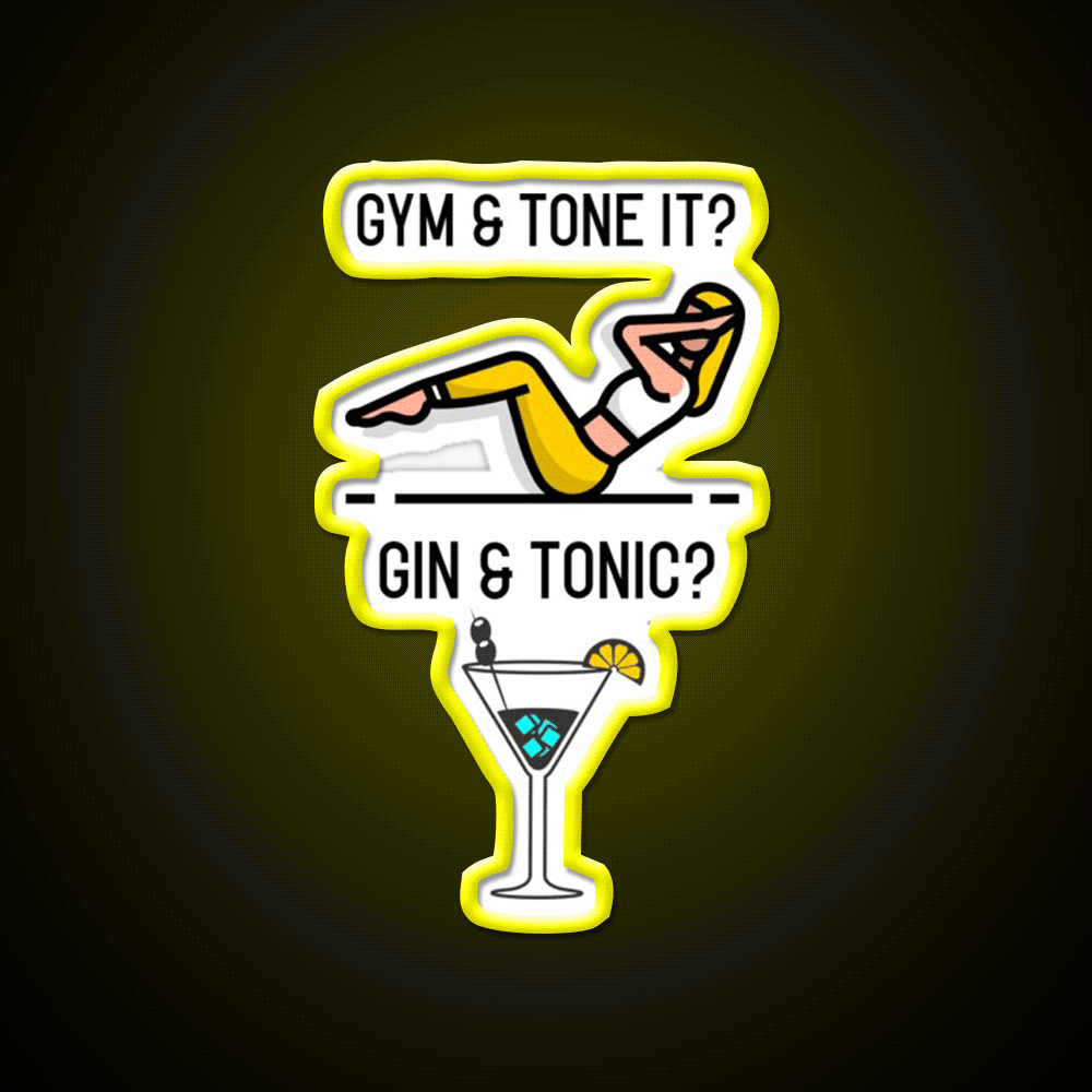 Gym Tone It Gin And Tonic Cocktail Bar Decor Led Neon Sign Rgb Color - Custom LED neon sign front view