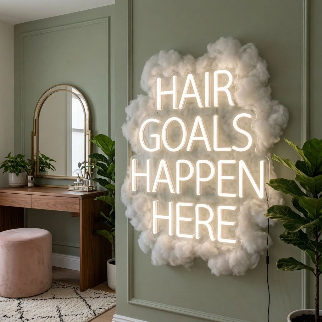 Hair Goals Happen Here LED Neon Sign - 03 Real Lifestyle Scene